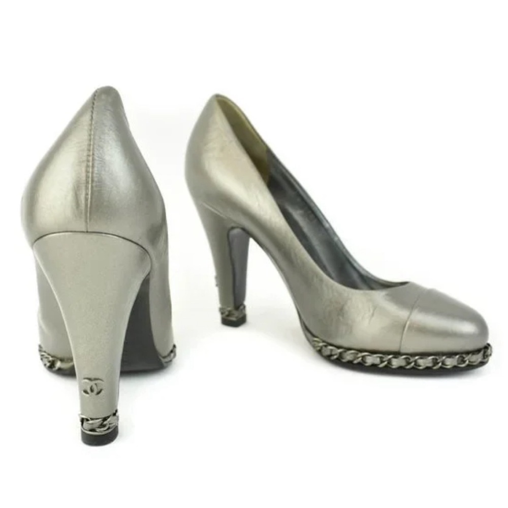 CHANEL Silver Chain CC Pumps/Heels🌸 CHANEL Box & Dust bags - Picture 7 of 16